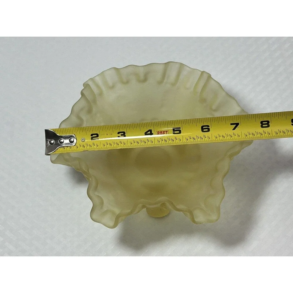 Westmoreland Glass Yellow Satin 3 Footed Bowl Double‎ Crimped Edge Paneled Grape
